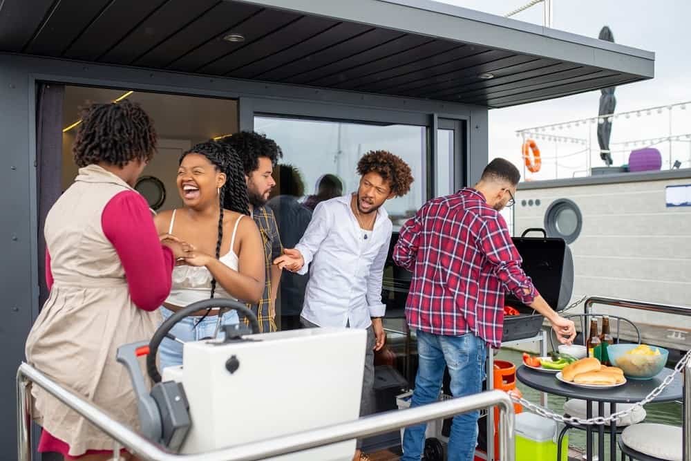 BBQ party with side dishes and BBQ sauce